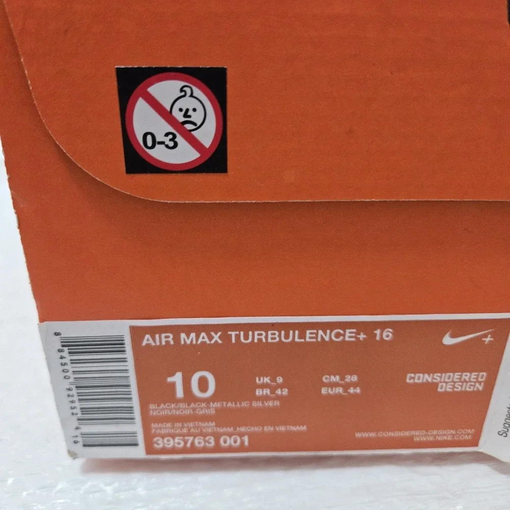 Nike Air Max Turbulence+  Black Silver Men's Size 10 NEW with Box